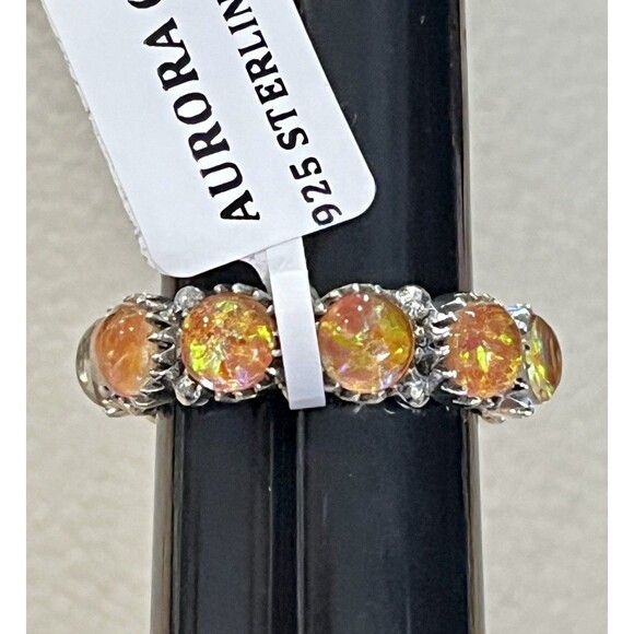 AURORA OPAL Southwestern Sterling Silver Infinity Ring Sz 8 - Picture 5 of 11